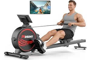 MOSUNY Rudergerät für Zuhause, Magnetisches Rudergerät mit 16 Widerstandsstufen, Upgrade Doppel-Slide-Rails Ultraleise, App-Kompatibel LCD-Datenanzeige, Belastbar bis 160kg, Die Wahl für Fitness