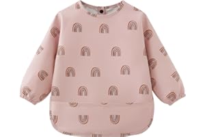 AOOTE Baby Bibs with Sleeves, Weaning Bib with Long Sleeves, Long Sleeve PU Waterproof Bibs, Machine Washable, Easy Clean, Soft Material, Unisex Feeding Bib Apron for Infant Toddler 6 to 12 Months