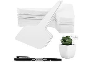 Amabro 80pcs Plant Labels, T-Type Plastic Plant Tags with Marker Pen for Outdoor Indoor Waterproof Garden Plant Name Labels for Potted Seed Flower Vegetable Herb, 10 x 6cm (White)