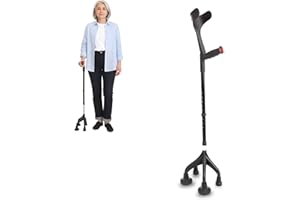 KMINA Béquille Adulte à 4 Pieds (Lourde et Robuste 1,5 kg), Béquille Médicale Quadripode, Réglable pour Utilisateurs ≥1,55 m, Brevetée - Made in Europe