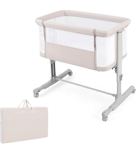 Culla Neonato Pieghevole COSTWAY Con Materasso - 4 Altezze Regolabili, Per Bambini 0-6 Mesi - Foto 12