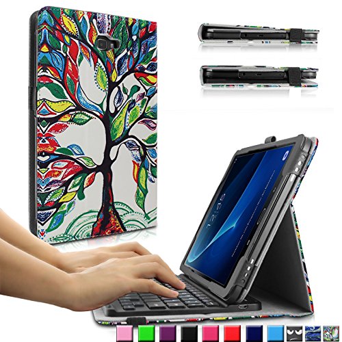 Samsung Galaxy Tab A 10.1 keyboard Tastatur Hülle, Infiland Bluetooth Tastatur Ultradünn leicht SmartShell Ständer Schutzhülle mit magnetisch abnehmbar drahtloser Bluetooth Tastatur für Samsung Galaxy Tab A 10.1 Zoll Wi-Fi/ LTE (2016) SM-T580N/SM-T585N Tablet-PC(QWERTZ Tastatur,Fröhlicher Baum)