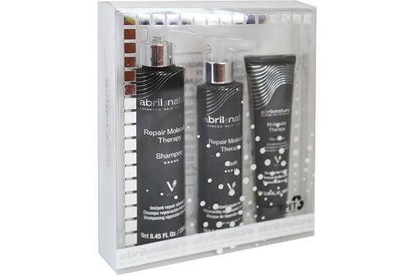 abril et nature - Set de Soins Capillaires Professionnels Réparateur - Molecular Therapy - Pack Shampooing, Masque et Sérum pour Cheveux Abîmés, Endommagés ou Vieillis - Restaure et Répare - 550 ml