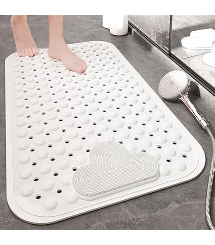 Tapis De Douche Antidérapant 60x90cm Blanc - Tapis Salle De Bain Anti-Moisissure PVC Avec Ventouses