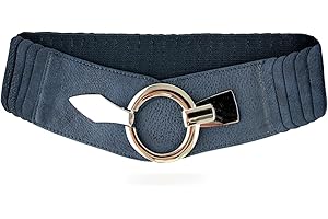 Glamexx24 Women's Elastic Waist Belt 6 cm Wide Waist Belt with Silver Ring