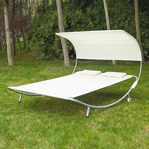 Outsunny Doppelliege 2er-Sonnenliege/Gartenliege Duo-Relaxliege mit Kissen, creme, 200x173x155 cm, 84B-006CW - 3