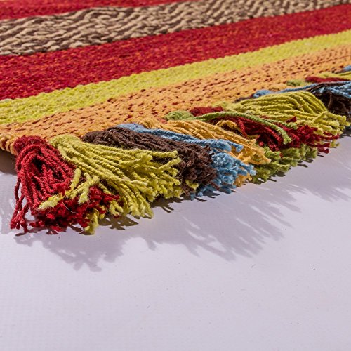 Designer Teppich Webteppich Kelim Handgewebt 100% Baumwolle Modern Gestreift Bunt, Grösse:80×150 cm - 4