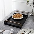 Voidrop Modern Elegant 15"x10" Rectangle Black Shagreen Tray Decorative-Ottoman Coffee Table-Perfume Living Room-Kitchen Serving Tray with Gold Polished Metal Handles for All Occasion's (Black)
