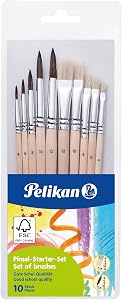 Pelikan Pinsel Starter-Set mit 5 Haar- und 5 Borstenpinseln, für die Schule, 10 Stück | 5 Haarpinsel, 5 Borstenpinsel, F