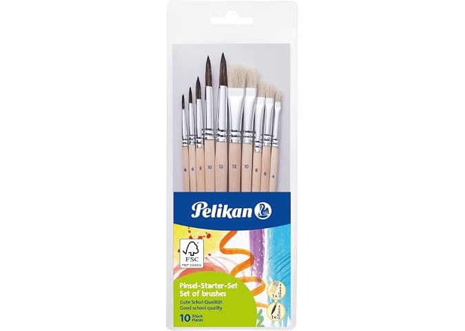 Pelikan Pinsel Starter-Set mit 5 Haar- und 5 Borstenpinseln, für die Schule, 10 Stück
