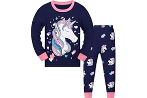 Gumyoss Pyjamas pour Filles Ensemble de Pyjamas pour Enfants Coton Manches Longues Hiver Licorne 2 pièces 3-13 Ans