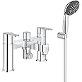 GROHE Get - 2 Handle Bathtub Mixing Tap Filler with Wall Holder Set (Deck Mounted, 2 Hole Installation with Centre Distance 180 mm, 2 Sprays Hand Shower 10 cm, Shower Hose 1.5 m), Chrome, 25177000