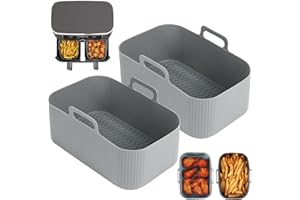 ‎BYKITCHEN BYKITCHEN 2PCS Silikonform Heißluftfritteuse für Ninja Dual, Air Fryer Zubehör für AF300EU, wiederverwendbarer Rechteckig Silikon-Backkorb für Ninja Foodi 2 Frittierfächern Heißluft-Fritteuse