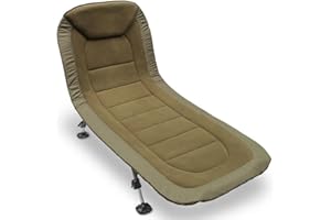 NGT XPR Carp Fishing Bedchair – 6 Leg Adjustable Recliner Bed with Fleece Lining & Built-In Pillow, Mud Feet for Stability – 200cm x 80cm Ideal for Campers and Anglers