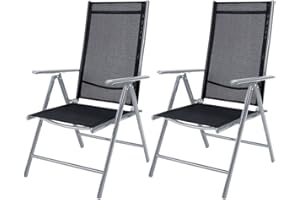 CASARIA® 2x Bern High Backed Folding Aluminium Garden Chairs | Weatherproof | 8-way Adjustable Reclining Backrest with Armrests | Lightweight 120 kg Load Capacity | Patio | Silver