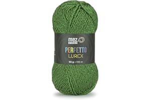 1 Gomitolo da 50 gr. lana Perfetto Lurex, marca Mez Cucirini, 97% acrilico morbido 3% poliestere lunghezza metri +_ 130 da lavorare con ferri o uncinetto 4/4,5 (02180 VERDE-LUREX VERDE)