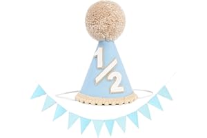 ZPSCXQ 2PCS 1/2 Birthday Hat, Half Birthday Decorations for Boys Girls, 6 Months Birthday Party Supplies, Halfway to One Celebration, Photo Props, 2-Piece Set