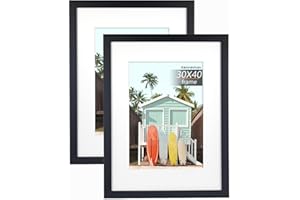 kennethan Bilderrahmen Schwarz 30x40cm 2er Set -mit Passepartout 21x30 cm (A4), Fotorahmen mit Acrylglas zum aufhängen