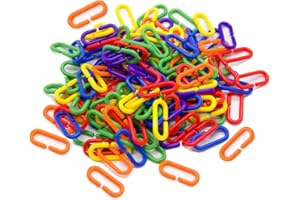 HNGUSNHOP 100 Pieces Plastic C-Clips Hooks Chain Links Rainbow C-Hooks Chain C-Links for Kids Educational Toy Small Pet Rat Parrot Bird Toy Cage Parts