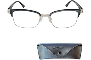 Mini Brille Occhiali con Luce Blu Bloccanti con Lenti Rettangolari Grandi, Montatura Quadrati in Plastica in Acciaio Inox (Nero), Custodia, Computer Occhiali da Lettura Uomo e Donna