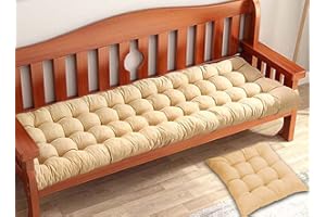 Waigg Kii Thick Garden Bench Cushion 2 3 Seater Bench Pad 80/100/120cm,Rectangle Cotton Bench Cushions Pad for Chaise Swing Indoor Outdoor (120x50cm,Beige)