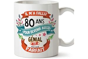 MUGFFINS Mug/Tasse Joyeux 80 Anniversaire -"Il m'a Fallu 80 ans pour Devenir aussi Génial et Presque Parfait" - Cadeau original pour Homme et Femme