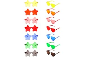 RISVOWO 14 Paia Occhiali Festa, Occhiali da Sole a Cuore e Occhiali a Forma Stella senza Montatura, Occhiali Colorati Trasparenti, Gadget Compleanno per Feste Di Compleanno per Bambini e Adulti