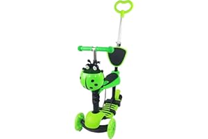 GIZASTAR 5-in-1 Kids' Scooter with Adjustable Height, Push Handle and Seat, Pink Ladybird Design, Light-up Wheels, Ages 2+