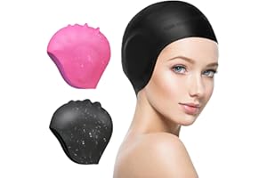 OGRMAR Swimming Cap for Women Men, 2 Pack Large Silicone Swim Cap for Long/Short Hair with 3D Ear Protection, Waterproof Swimming Hats, Stretchable and Non-Slip Swim Cap