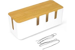 JRJRN Cable Management Box, Cable Tidy Box with Bamboo Lid, 30x12x11CM Desk Cable Organizer Box for Office Home, Large Cables Organised Box for Hiding Power Strips and Electrical Cords