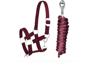 JA HORSE Kit de longe avec mousqueton réglable Licol de cheval en bois Corde de fixation (hameçon de panique, vin, shetty)