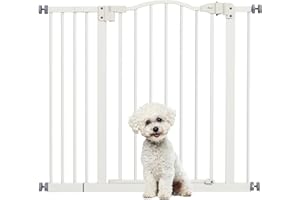 PawHut Barrera de Seguridad para Perros Extensible 74-94 cm para Puertas y Escaleras Puerta de Seguridad para Mascotas con Montaje a Presión y Doble Bloqueo Blanco