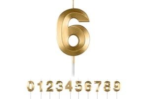 ‎PARTYHAUSY Geburtstagskerzen Zahlen 6,Gold Geburtstagskerzen, 3D Diamant Form Kuchen Kerzen Zahl 0 1 2 3 4 5 6 7 8 9 Glitzer Kuchen Topper Dekoration für Hochzeit Geburtstag Jubiläum