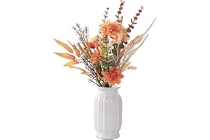 YELIKIT Flores artificiales, hortensias, ramo de flores artificiales, arreglos florales de seda, para el hogar, bodas, jardines, festivales, decoración, naranja