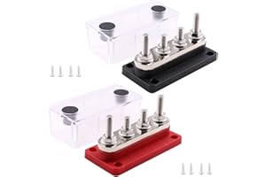 Gloaso Sammelschiene 12V-48V DC Kupfer Busbar Verteiler 300A, 4x M8 Batterie Sammelschienen Klemmleisten Erdungsstrom Bus Bar 300 Amp für Kfz Wohnmobil Solar LKW Boot, Rot&Schwarz 2 Pack