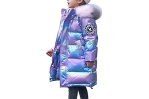 De feuilles Kids Girls Hooded Shiny Down Jacket Winter Warm Casual Quilted Puffer Coat Outerwear with Faux Fur Collar