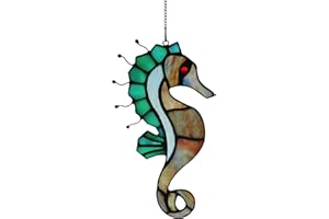 HAOSUM Seahorse Decor Stained Glass Window Hanging,Sea Nautical Gift Suncatcher Hanging Ocean Theme Decor for Living Room,Bathroom,Kitchen,Birthday Gifts for Mom,Women