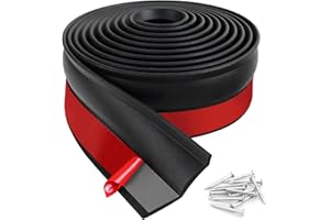 YOUMORO Universal Garage Door Seal, Garage Door Bottom Seal Strip, Garage Weather Strip Self-Adhesive Garage Door Draught Excluder with Nails Waterproof (Black, 3M)