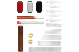 TMZELOA Ago da cucito kit 59 pezzi – 25 aghi da cucito mano multi-misura con grande cruna in acciaio inox anti ruggine + 34 accessori (scucitore, infila ago, ditale, fili nero/bianco/rosso) – Set cucito fai