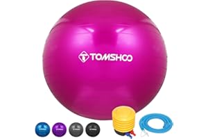 TOMSHOO Anti-Burst Gym Ball - Thickened Yoga Ball With Air Pump for Fitness, Pilates, Stability Balance - 45cm, 55cm, 65cm, 75cm