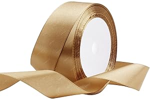 RIBONIES Nastro di raso Oro Champagne, 25mm x 22 Metri Nastri in tessuto solido per confezioni regalo, bouquet di fiori, artigianato e decorazione di feste nuziali