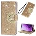Produktbild iAdvantec S9 Plus Hülle, Filp PU Leder Case Wallet Handyhülle Flipcase : Glitzer mit Diamant Bookstyle Katze und Fisch Tasche Schutzhülle für Samsung Galaxy S9 Plus in Gold