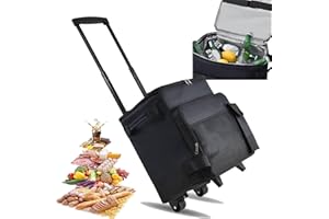 GEANANAO 43 Liter Kühltasche mit und Spurstangen Rollen,Dauerhaft Isoliertasche Picknicktasche Faltbar Groß Gefriertasche Tiefkühltasche, Lunchtasche Herren Thermotasche Cooler, black Cool bag