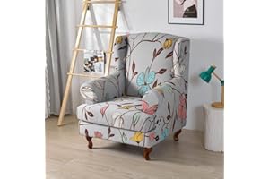 Highdi 2 Piece Stretch Wingback Chair Covers Wing Chair Slipcover Armchairs Covers Classic Printed Sofa Slipcover Spandex Furniture Protector for Living Room Bedroom Hotel (Vintage Grey)