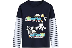 DHASIUE T-shirt à manches longues pour garçon Motif dinosaure Jeu de balle Planète le train bleu 1-7 ans Taille 92-122