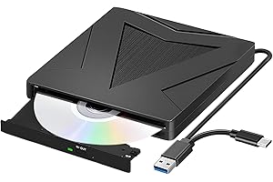 ORCOW External CD/DVD Drive, USB 3.0 Type-C Portable CD/DVD RW Writer Burner Reader for Laptop PC, Desktop, Mac, IOS, Windows 11/10/8/7/XP/Linux/Vista