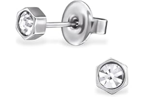 Laimons Orecchini a pressione da donna gioielli da donna squadrato Bianco Con brillantini Acciaio inox