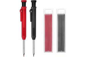 MECHEER Crayon de Charpentier avec 12 Porte Mine, Crayon Charpentier pour 45mm Trou Profond, Crayons Menuisier avec Taille-Crayons Intégré pour Bricolage Architecte Menuisier