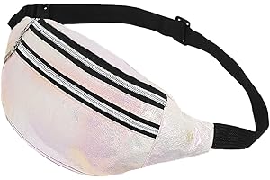 AfitLulu Holographische Bauchtasche Damen Sport Gürteltasche Herren, Hüfttaschen Damen Laufgürtel Handy Wasserdicht Fanny Pack mit 2 Reißverschlusstaschen und Verstellbarem Gurt für Outdoor (Weiß)