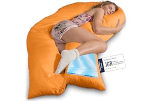 ‎TRAUMREITER Traumreiter Seitenschläferkissen Visco XXL langes & hohes Hybrid Wendekissen mit Memory Foam [orthopädisch] + Watte Seite. Schwangerschaftskissen zum Schlafen Komfortkissen mit Bezug Baumwolle Orange